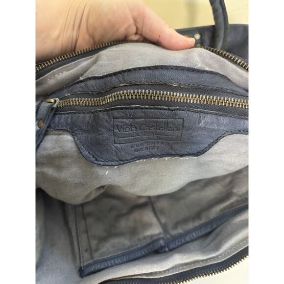 Viola Castellani Blue Leather Studded Shoulder Bag Made in Italy - Picture 7 of 8